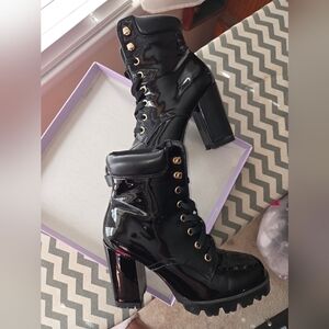 Lug Sole Patent Leather Booties